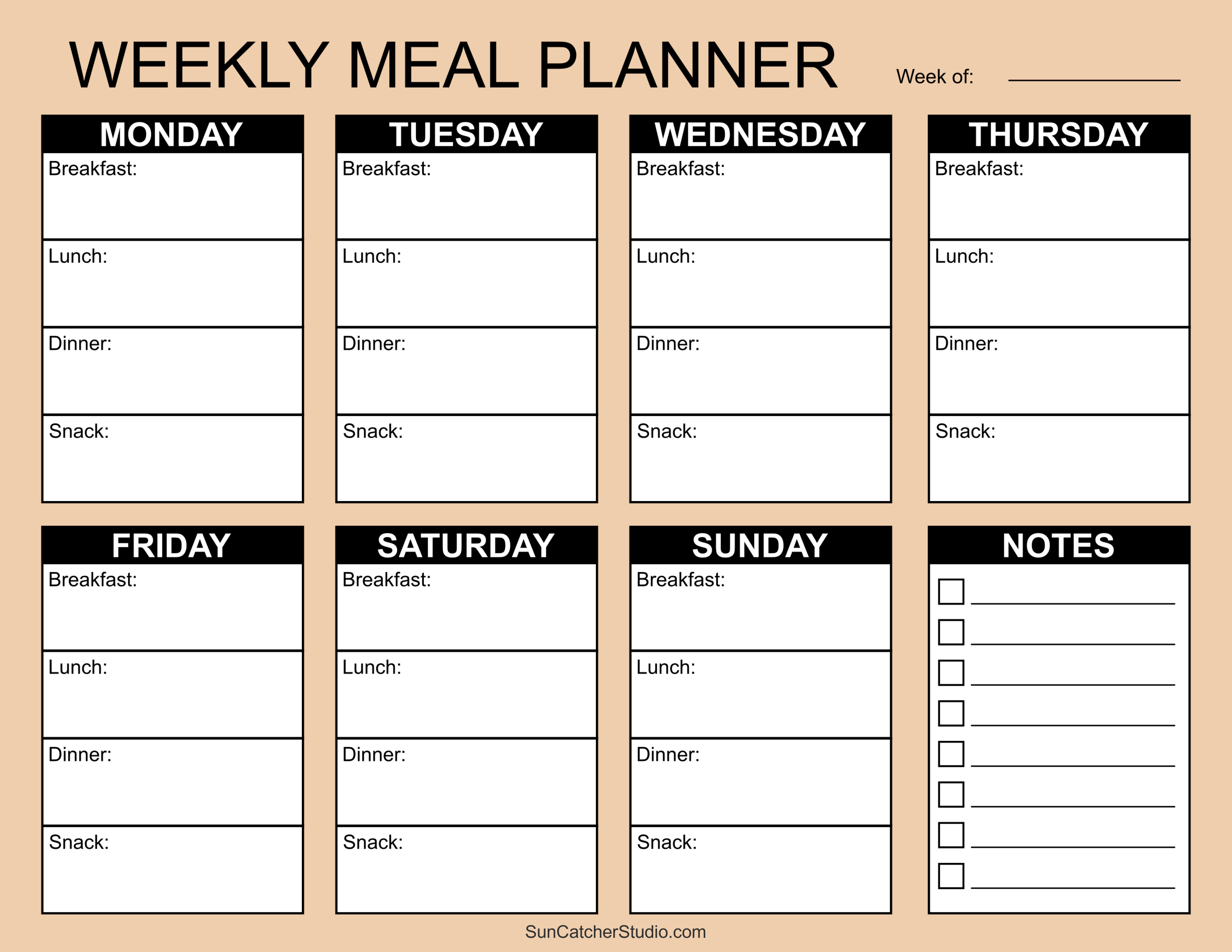 Meal Planners: Printable Weekly Menu Templates (PDF) - DIY ...