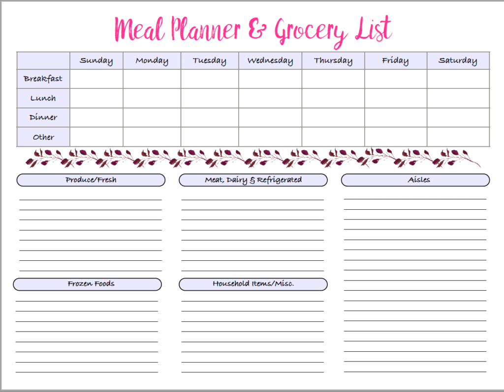 Menu &  Grocery Printables