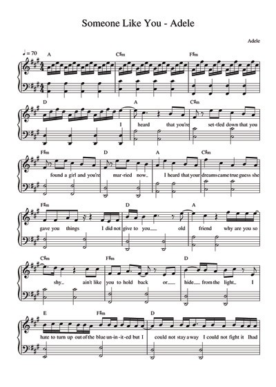 Adele - Someone Like You - free sheet music for piano