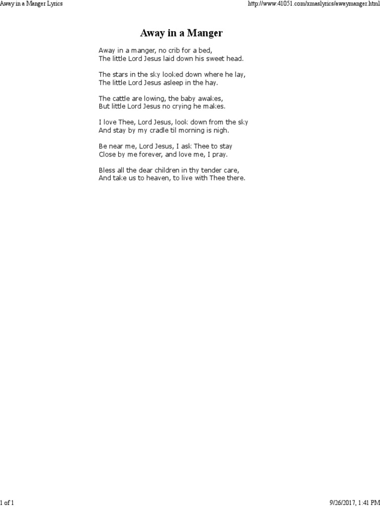 printable lyrics away in a manger