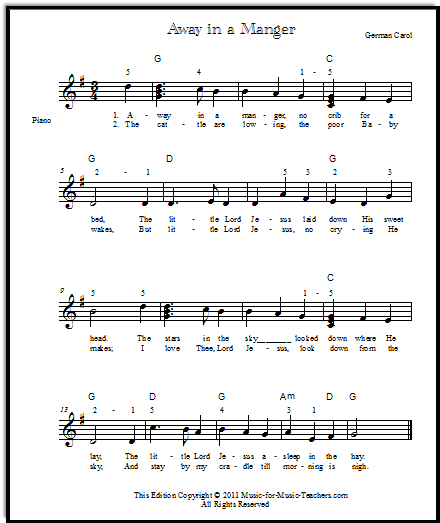 printable lyrics away in a manger