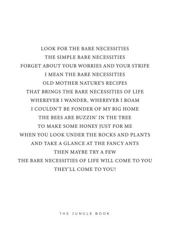 Bare Necessities Lyrics Print