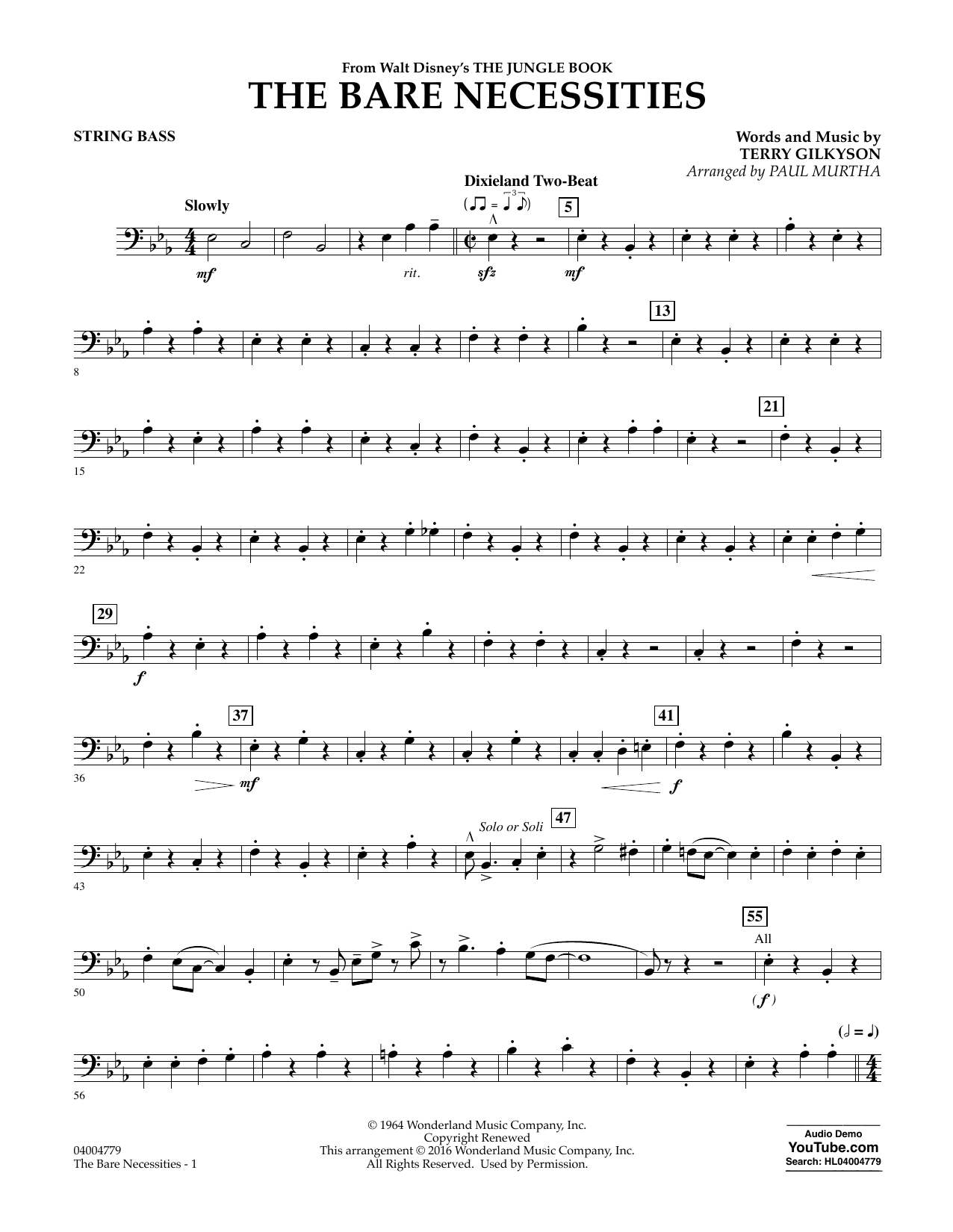 The Bare Necessities - String Bass by Paul Murtha Sheet Music for ...