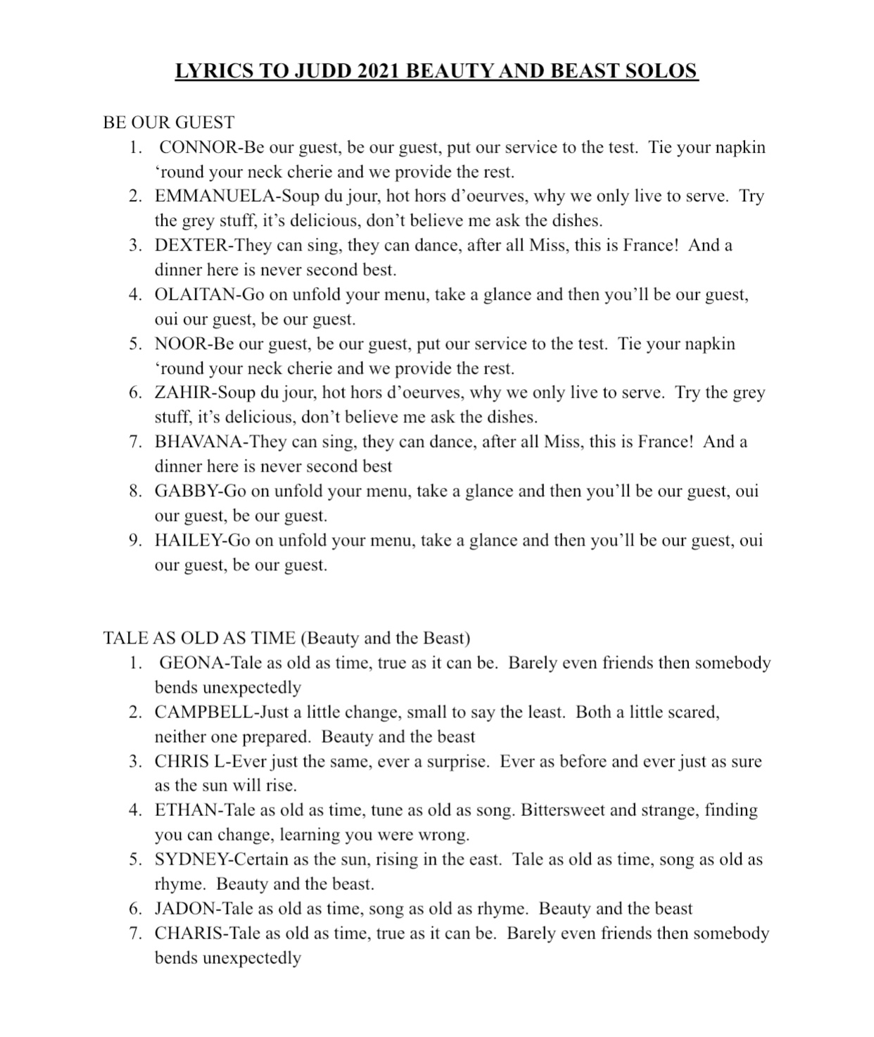 printable lyrics beauty and the beast