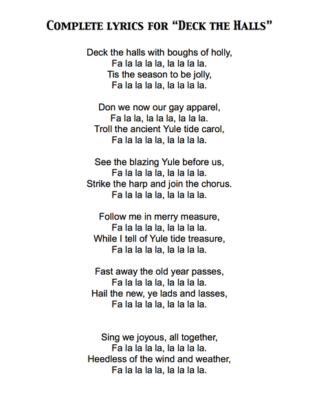 Christmas Song Lyrics Deck the Halls Printable - FamilyEducation