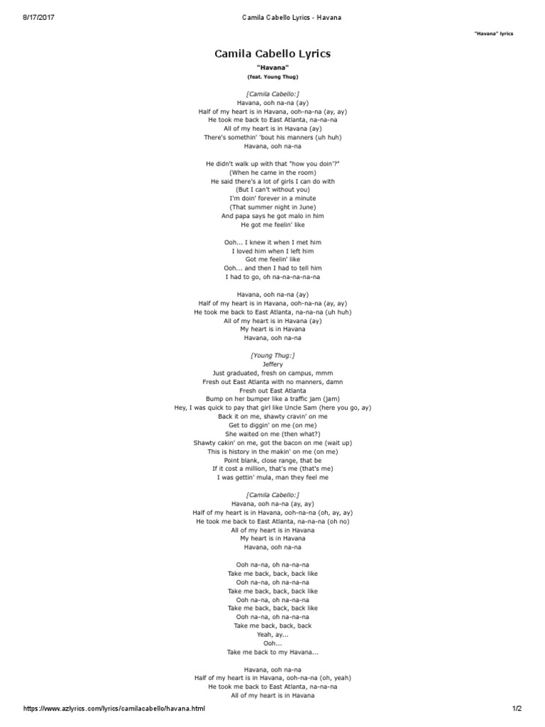 Camila Cabello Lyrics - Havana | PDF | Leisure
