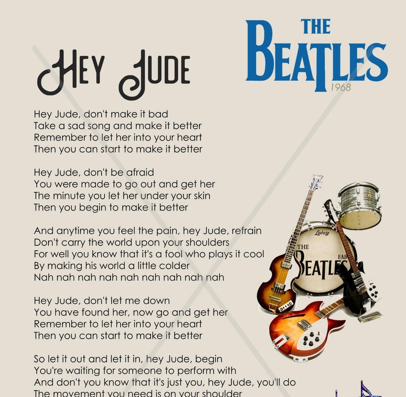 Hey Jude Print - The Beatles - Beatles Lyrics - Aus der Singles Kollektion  - Beatles Geschenk - Beatles Geschenk - Beatles Zitate - Beatles Art