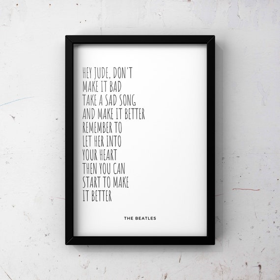DOWNLOAD Hey Jude the Beatles Song Lyrics Hanging Wall Print ...