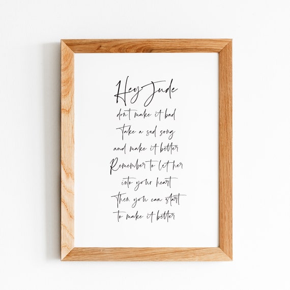 The Beatles Hey Jude Alternative Printable Wall Art. Song Lyrics ...