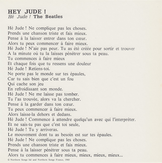 The Beatles: Hey Jude, France 1968, flyer - obscure 16x16cm French ...
