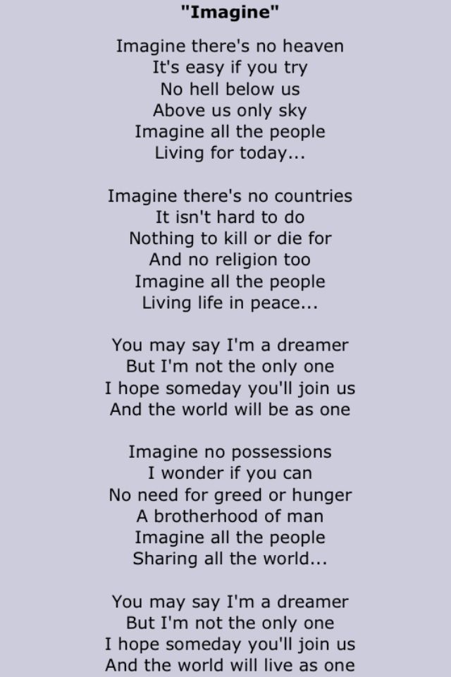 printable lyrics imagine