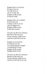 English worksheets: Imagine Beatles song lyrics