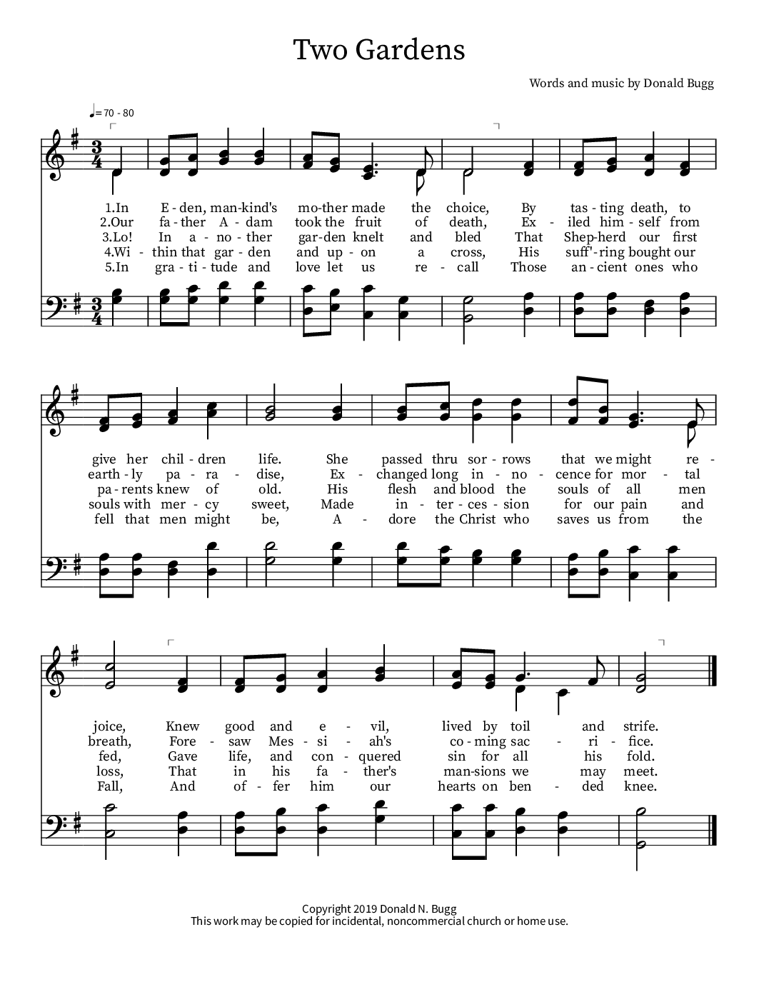 Two Gardens (by Donald Bugg -- SATB, SATB quartet)