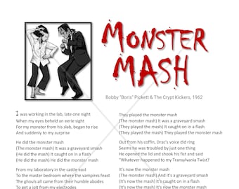 Monster Mash Song Lyrics, Halloween favorite, graveyard smash, Home Decor,  Party Gift