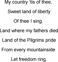 printable lyrics my country tis of thee