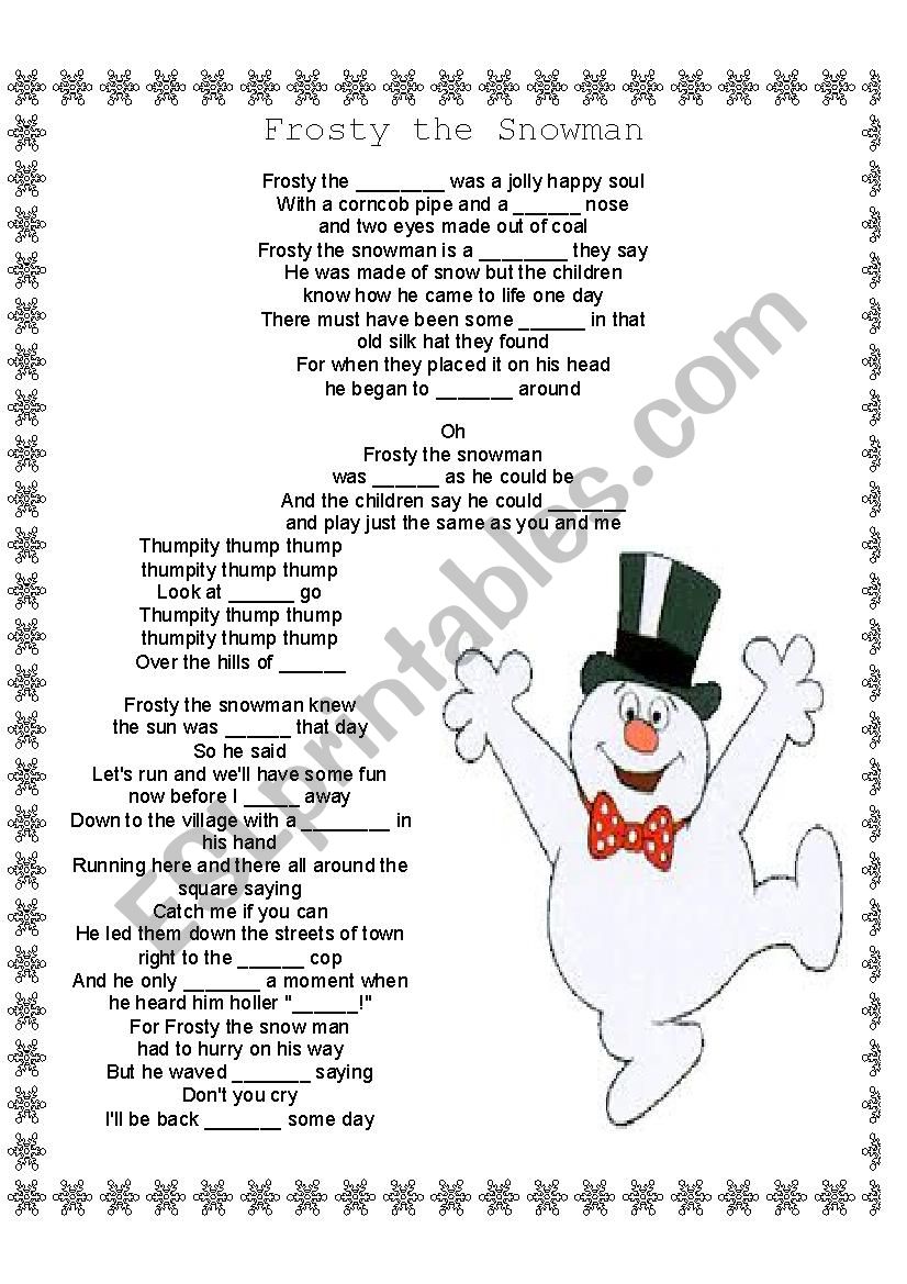 printable lyrics of frosty the snowman