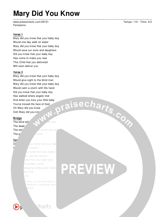 Mary Did You Know (Acapella) Chords PDF (Pentatonix) - PraiseCharts