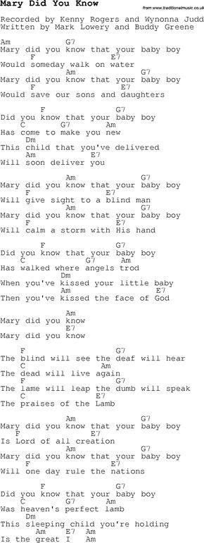 printable lyrics of mary did you know