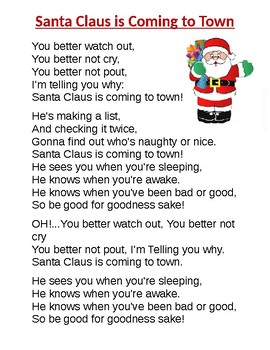printable lyrics santa claus coming town