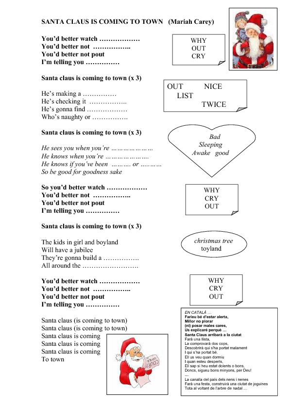 printable lyrics santa claus coming town