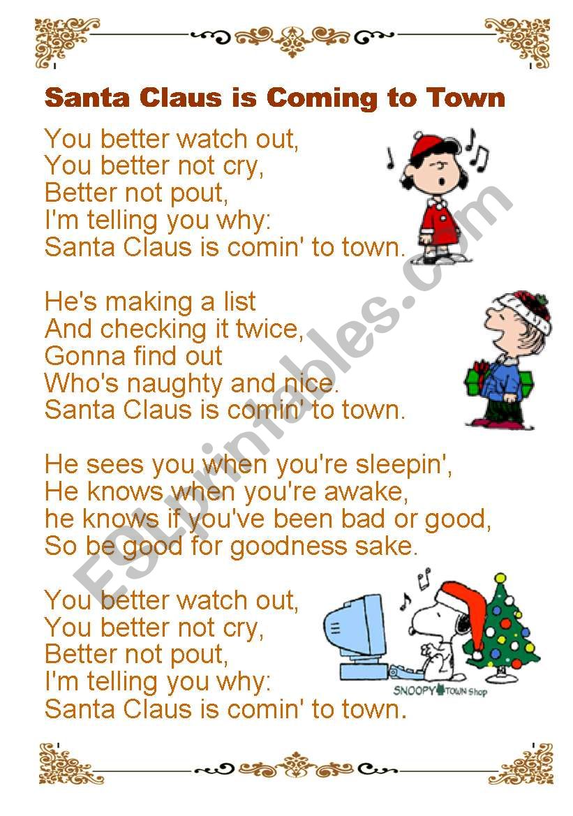 printable lyrics santa claus coming town