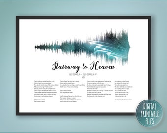 Stairway to Heaven, Custom Sound Wave &  Lyrics art, Printable digital,  Instant download, Personalized Birthday Song print, Gift for her