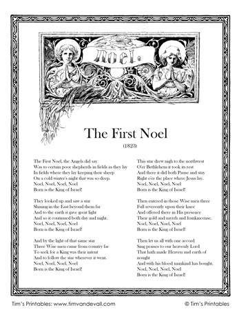 printable lyrics the first noel
