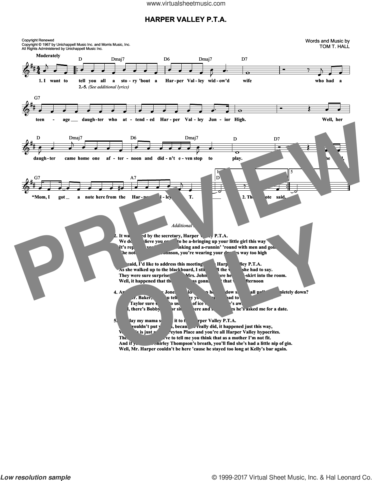 Harper Valley P.T.A. sheet music (fake book) (PDF-interactive)
