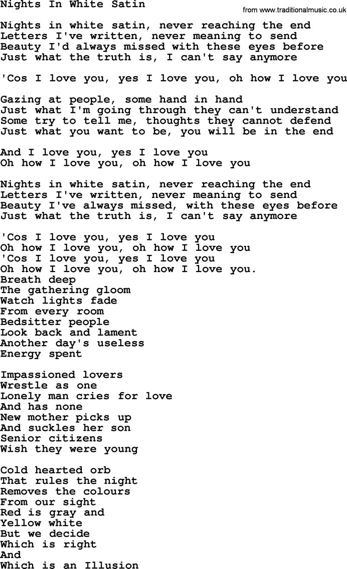 printable lyrics to nights in white satin