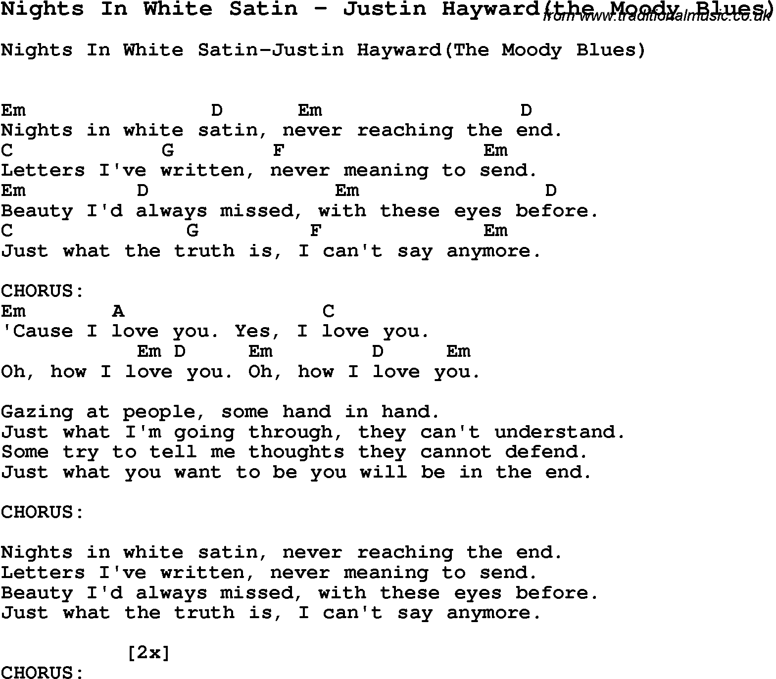 printable lyrics to nights in white satin