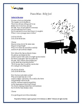 Piano Man - Billy Joel: Song Analysis by Verbatum Worksheets | TPT