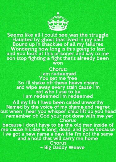printable lyrics to redeemed by big daddy weave