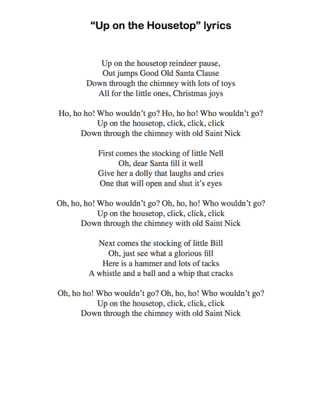 printable lyrics up on the housetop