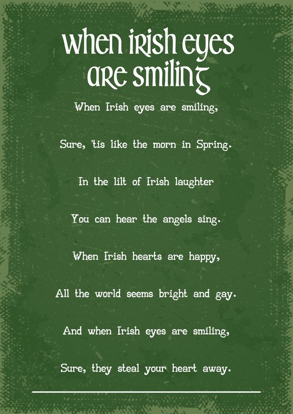 When Irish Eyes Are Smiling Song Lyrics Art Print   New Zealand