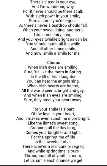 printable lyrics when irish eyes are smiling