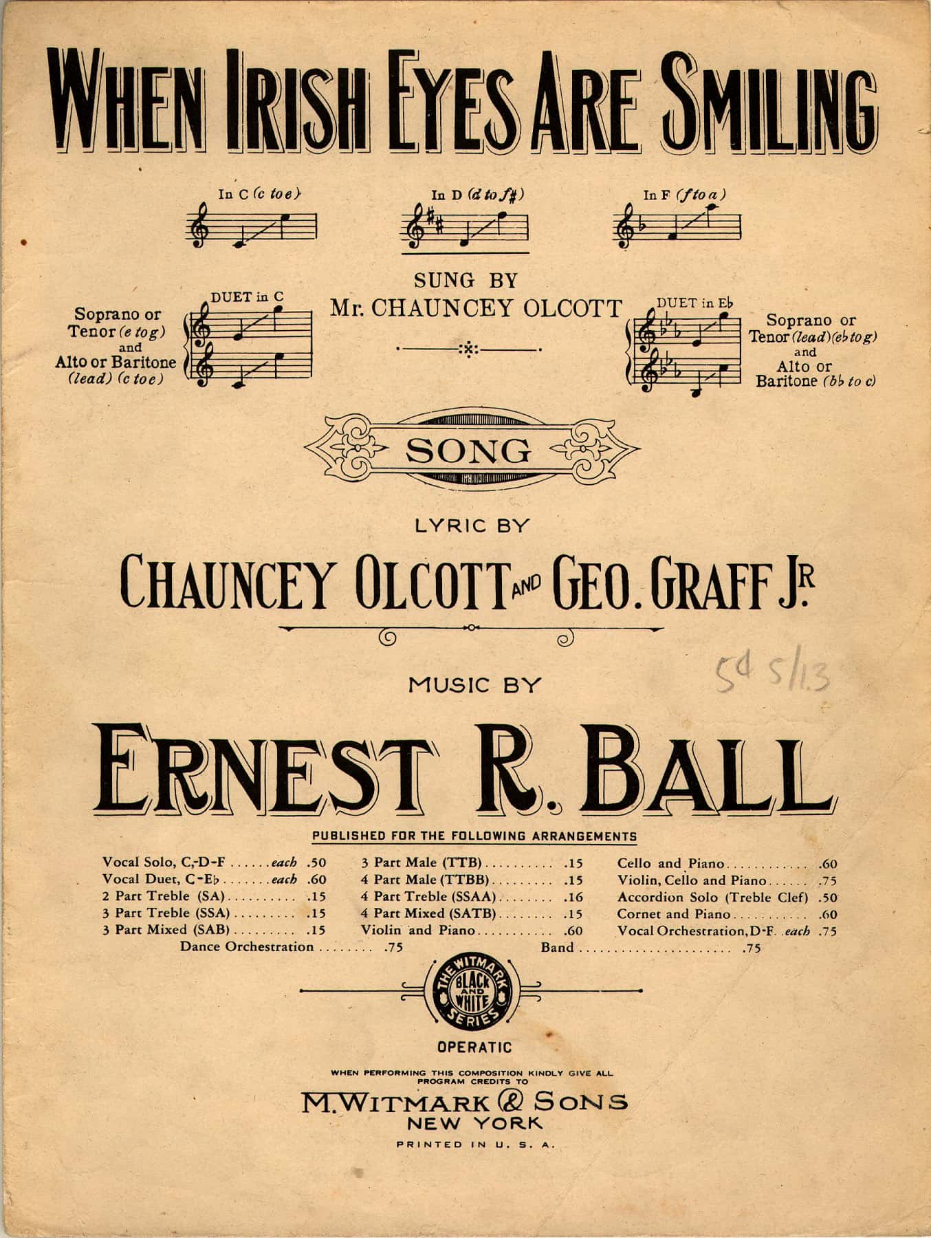 When Irish Eyes Are Smiling Easy Sheet Music And Whistle Notes ...
