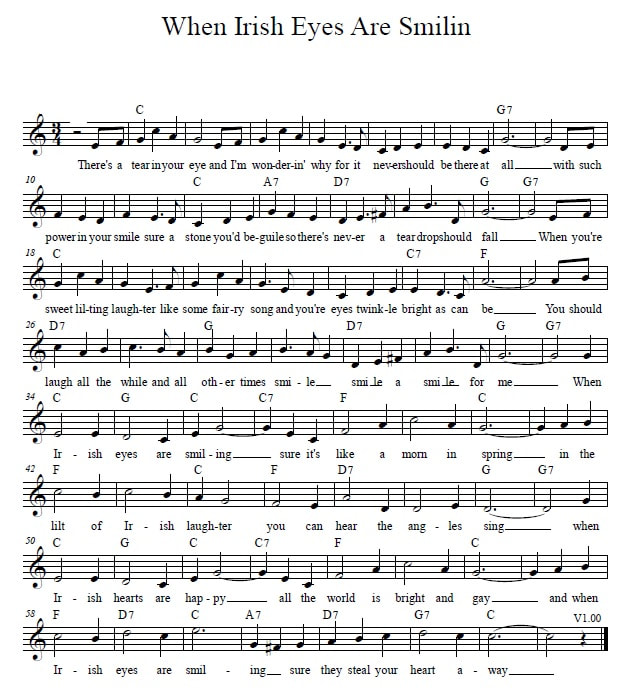 printable lyrics when irish eyes are smiling