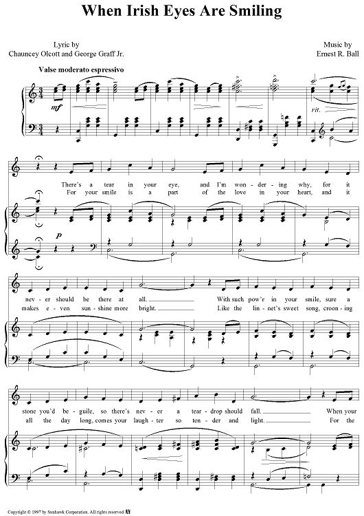 printable lyrics when irish eyes are smiling