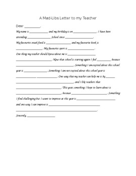 printable mad libs about teachers