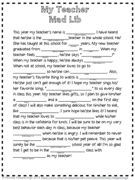 My Teacher Mad Libs