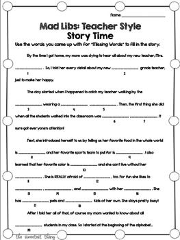 printable mad libs about teachers