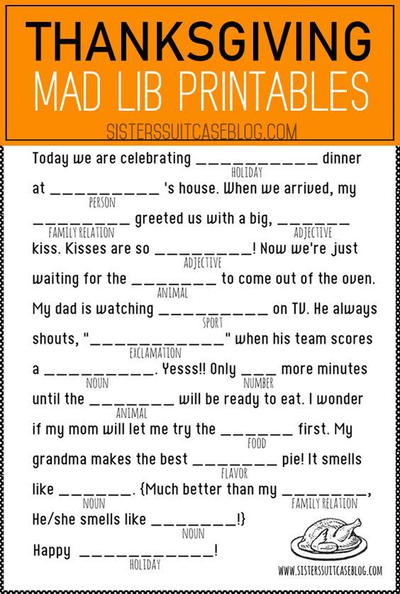 Thanksgiving Mad Libs Printable | ✔️ ✔️ ✔️ ITTT