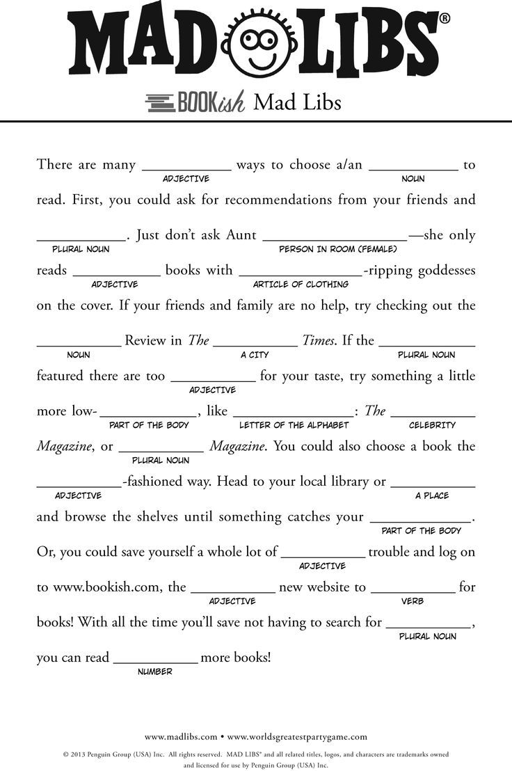 mad libs worksheets for adults