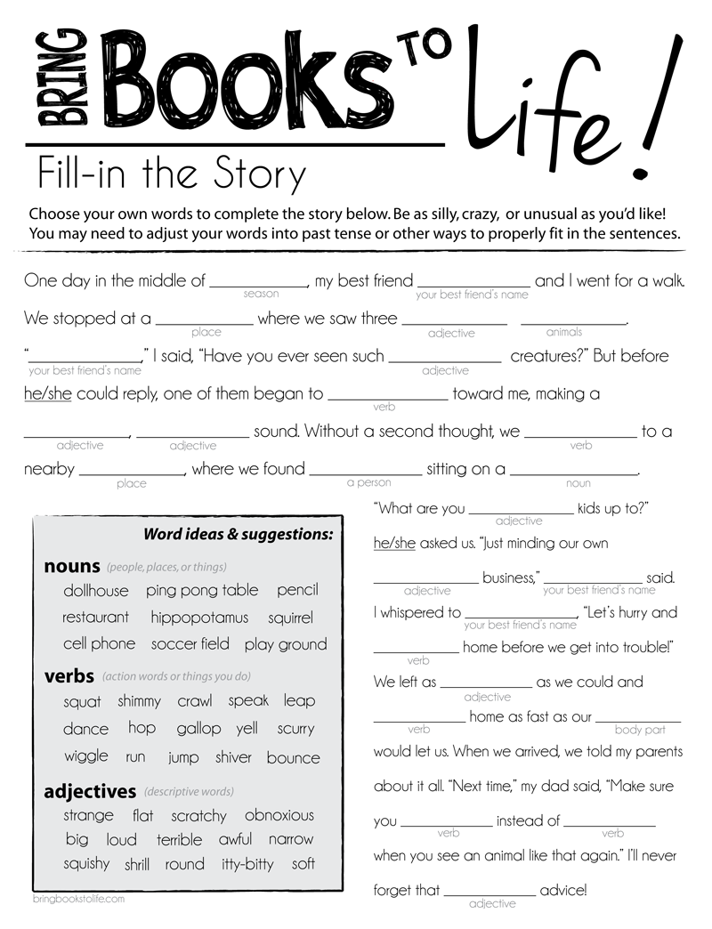 printable mad libs for fourth graders