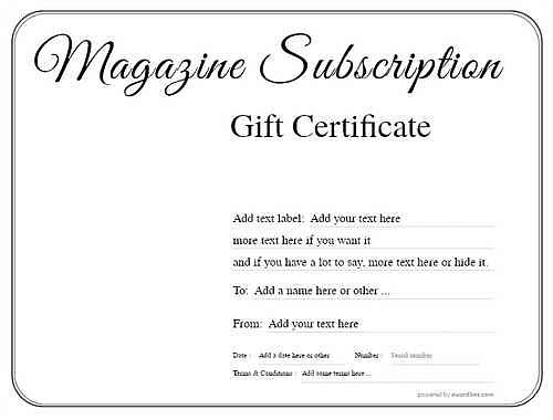 magazine subscription gift certificate templates