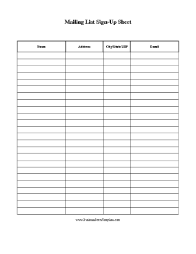 printable mailing list sign up sheet