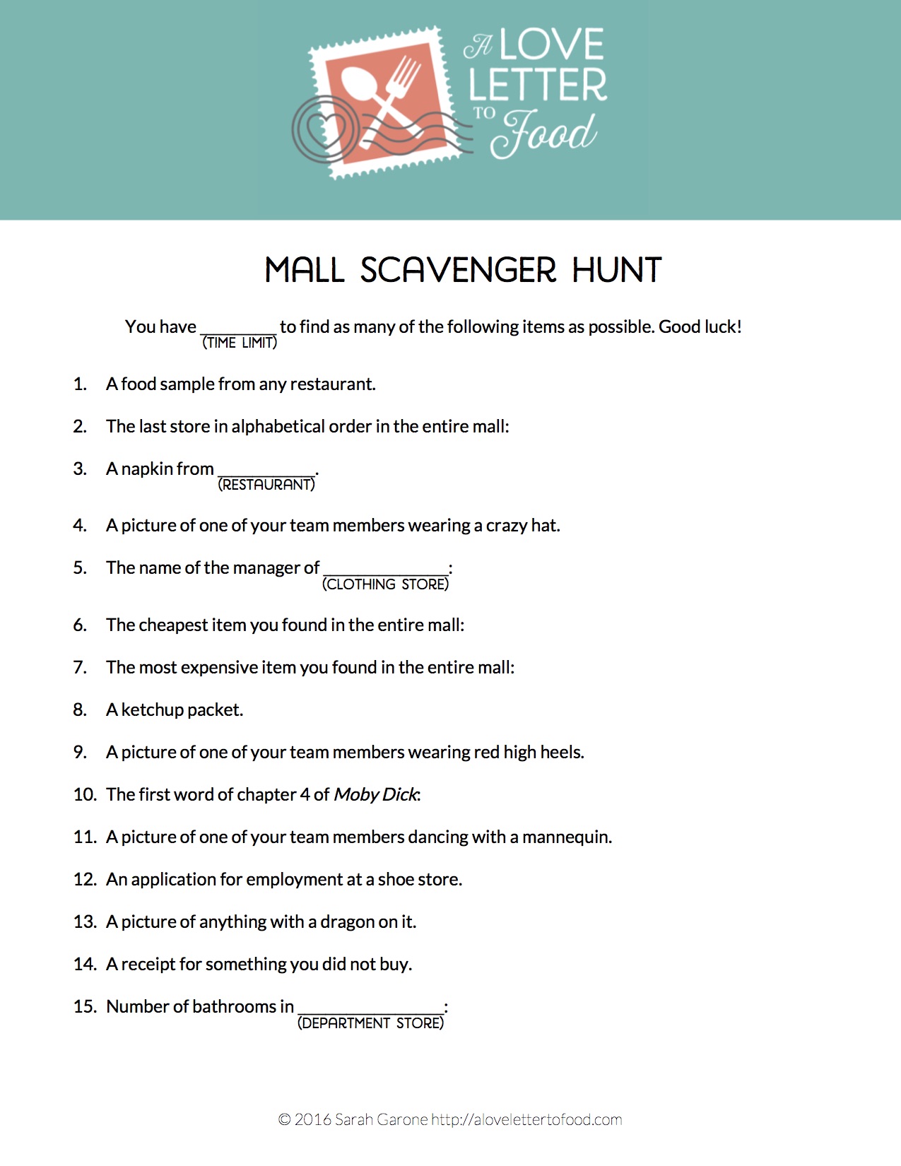 printable mall scavenger hunt list