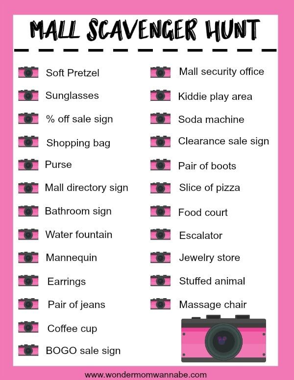 printable mall scavenger hunt list