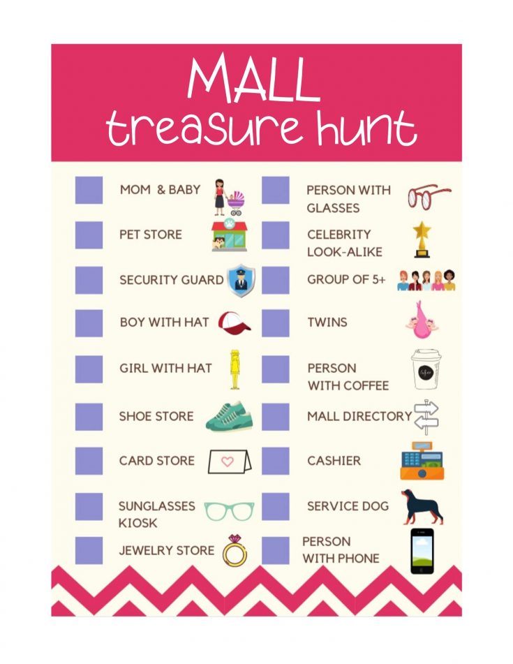 printable mall scavenger hunt list