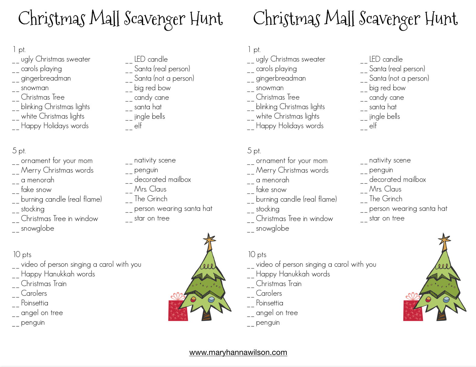 printable mall scavenger hunt list